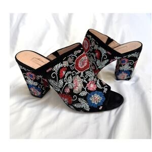Anthropologie Avec Les Filles Margaux Floral Embroidered Black Suede Mules, 9.5